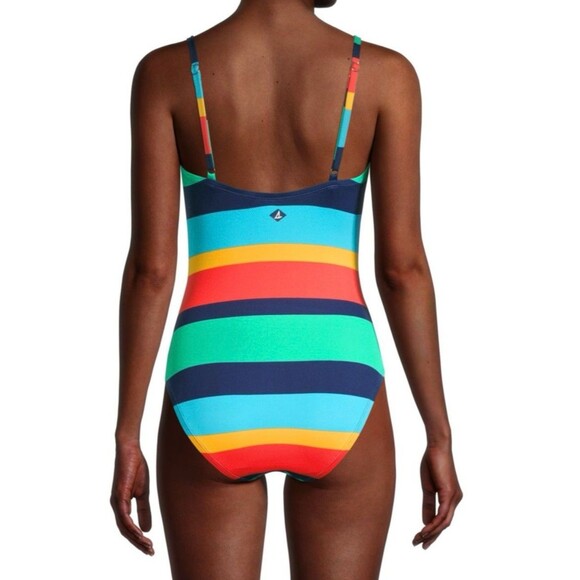 Sperry One Piece Swimsuit XL High Cut Rainbow Stripe Padded Bra Swimwear Preppy - Picture 8 of 8